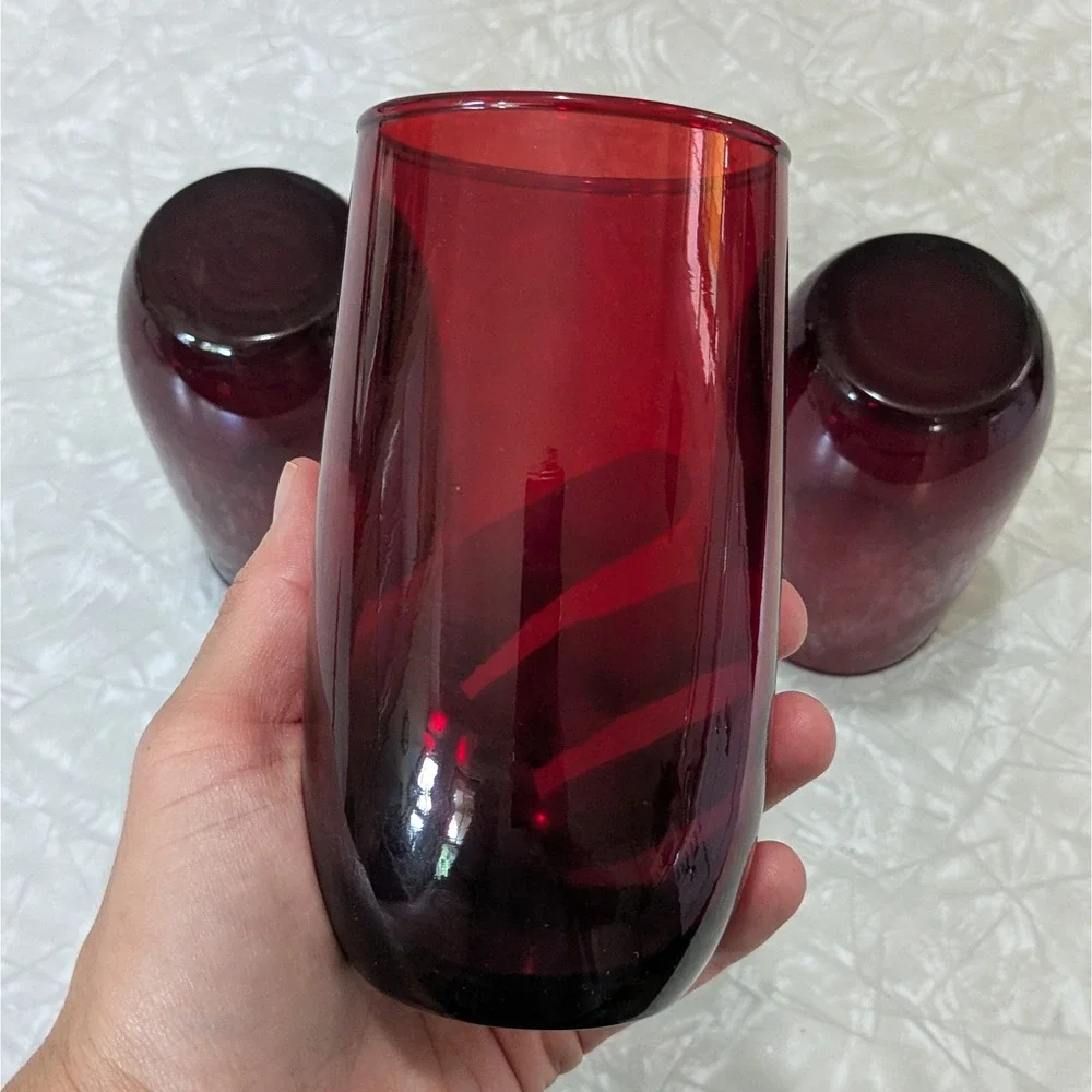 Vintage‎ Anchor Hocking Royal Ruby Roly Poly 5in Flat Iced Tea Tumblers Set of 3